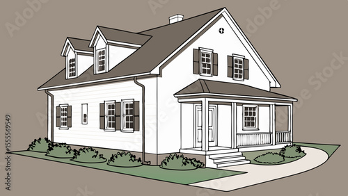 3D rendering picture of a nice white house, used for ads about buying and selling homes, safety, and building houses in grey background vector illustration. 