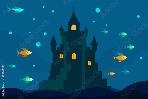 Enchanted Underwater Castle A Mysterious Deep Sea Kingdom Illustration