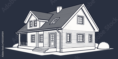 3D rendering picture of a nice white house, used for ads about buying and selling homes, safety, and building houses in dark navy blue  background vector illustration. 