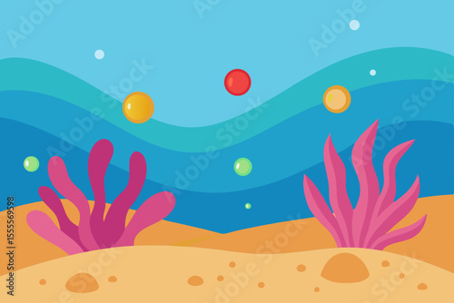 Vibrant Underwater Scene Ocean Floor with Colorful Coral and Bubbles