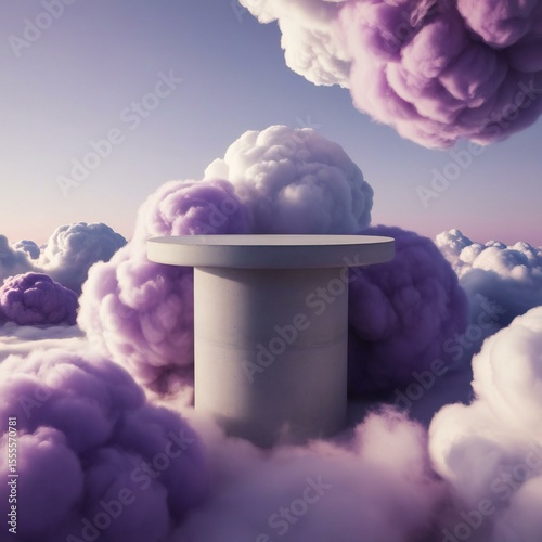 Abstract pastel cloudscape with concrete display platform