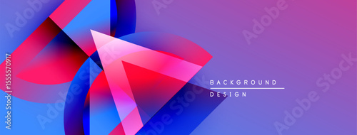 Abstract geometric shapes blend vibrant colors. Purple background complements blue, pink gradients. Modern design element for digital projects.
