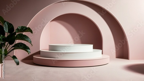 Minimalist pink and white product display platform