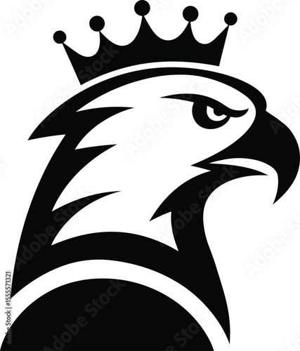 A bold black silhouette of an eagle adorned with a crown, representing strength and royalty. This design is ideal for logo creation, sports branding, or any artistic project that emphasizes power.