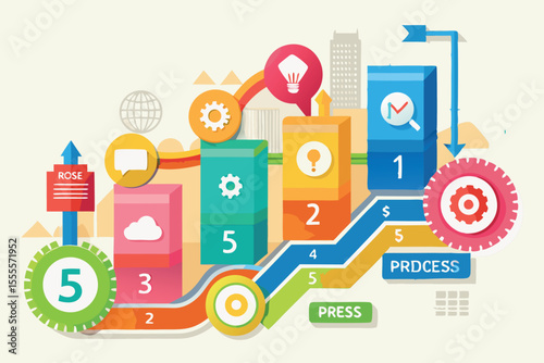 Colorful infographic illustrating a step-by-step process to promote creativity and innovation in business projects