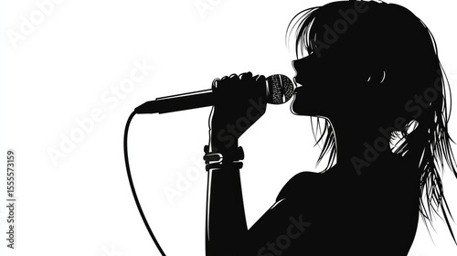 Silhouette of a Female Singer Holding a Microphone