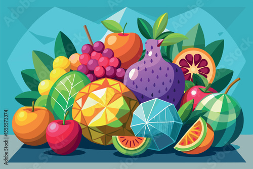 Colorful assortment of fresh fruits arranged on a bright blue background showcasing vibrant colors and shapes