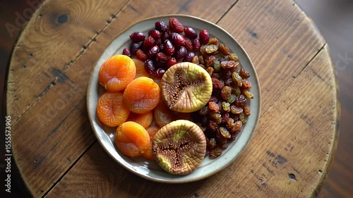 Wallpaper Mural Dried fruit plate figs, apricots, raisins, cranberries on wood table Torontodigital.ca