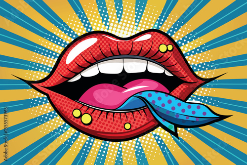 Colorful pop art depiction of lips with a playful tongue sticking out against a vibrant background