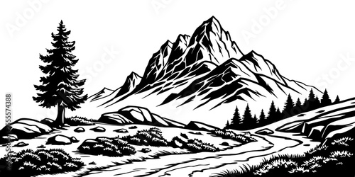 Mountain silhouettes overlook. Vector rocky hills terrain vector, mountains silhouette set isolated on white background for landscape design