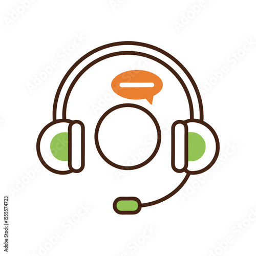 Customer Service Icon with Headset and Speech Bubble Flat Design Communication Business Symbol Minimalist Style for Website Design