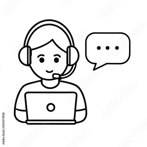 Customer Service Representative with Headset Working On Laptop and Providing Assistance Through Online Chat Support System