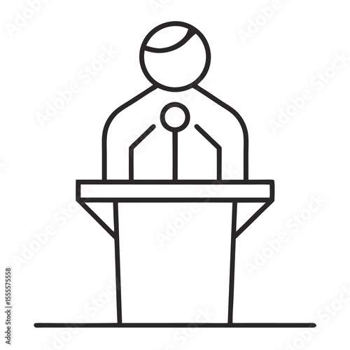 Minimalist Line Drawing of a Person Delivering a Speech from a Podium Ideal for Presentations and Designs