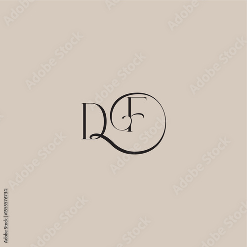 monogram wedding logo elegant and luxury style DF dinamyc curvy initial concept letter