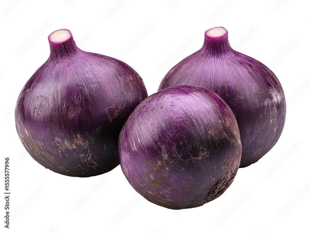 Fototapeta premium Fresh Organic Purple Onions Displayed on White Background, Ideal for Cooking, Healthy Ingredients, Natural Produce, Vegetarian Lifestyle, Culinary Use