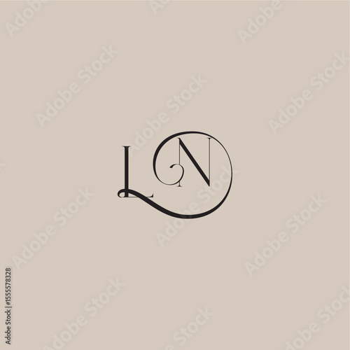 monogram wedding logo elegant and luxury style LN dinamyc curvy initial concept letter