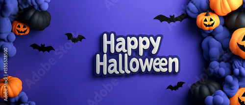 Festive Halloween Wallpaper with Pumpkins, Bats, and Colorful Background Elements