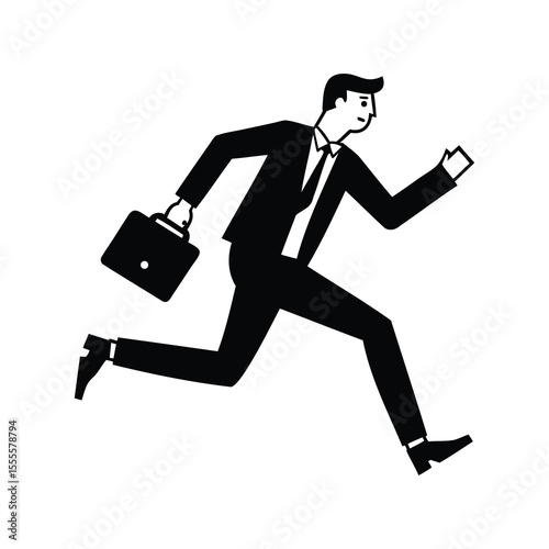 Vector Illustration of a Businessman Running with a Briefcase, Late for Meeting