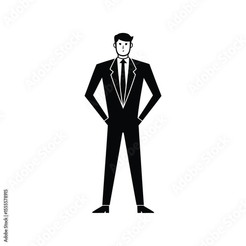 Geometric Businessman Illustration Featuring Hands in Pockets and a Confident Stance