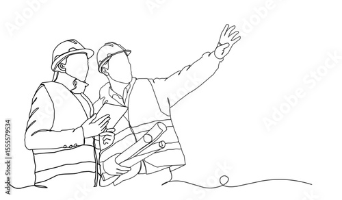 Line Art Drawing of a Construction Architect Working at a Site