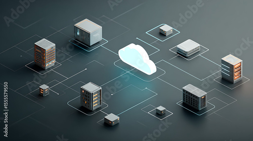 Cloud Computing Isometric Illustration with Servers and Connections