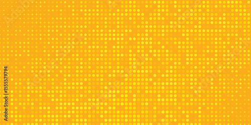 Yellow halftone pattern. Retro comic gradient background. Bright orange pixelated dotted texture overlay. Cartoon pop art faded gradient pattern. Vector  modern arts