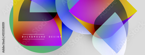 Abstract colorful shapes overlap. Vibrant gradients create dynamic visual effect. Modern design suitable for backgrounds, banners.