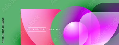 Abstract geometric shapes overlap. Vivid colors create modern design. Green background provides contrast, text labels present concept.