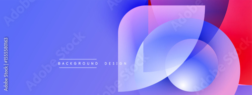 Abstract design features flowing shapes, vibrant gradients. Blue transitions to purple, then red. Modern aesthetic, clean presentation.