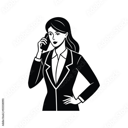 Professional Woman in Business Suit Talking on the Phone in Black and White