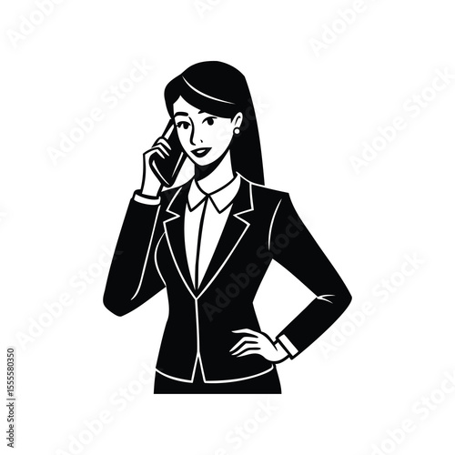 A professional woman in a business suit talking on the phone illustration