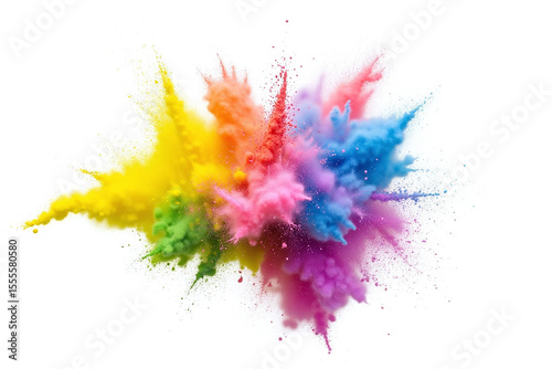 colorful explosion of colored powder on a white background