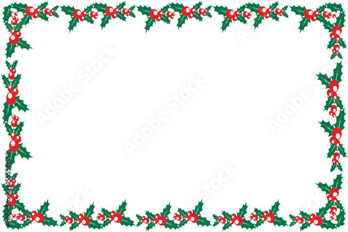 Festive holly berry border with green leaves and red berries for christmas and winter designs