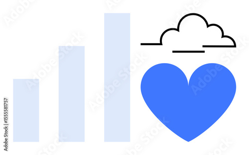 Bar chart symbolizes growth, heart reflects care or health, and cloud adds wellness or digital connection. Ideal for health, wellness, progress tracking, data analysis, positive trends, healthcare