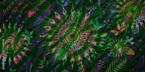 Mystical Mandala Background – Intricate Bohemian Art for Meditation, Tattoo, and Decor, colorful vintage art, ancient Indian vedic background design, old painting texture with  mathematical shapes