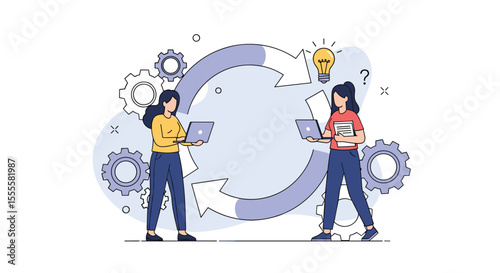 Illustrating Collaborative Workflow and Continuous Improvement Cycles in Modern Business Operations