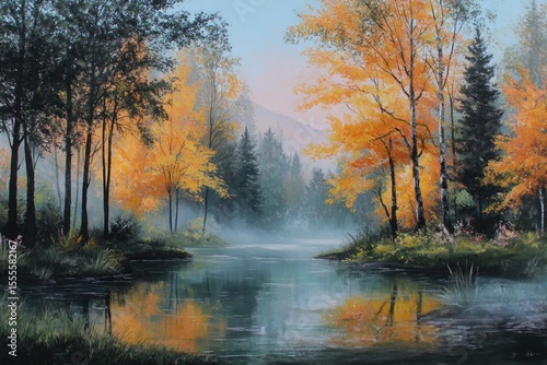 Wallpaper Mural Autumnal morning mist over a tranquil river Torontodigital.ca