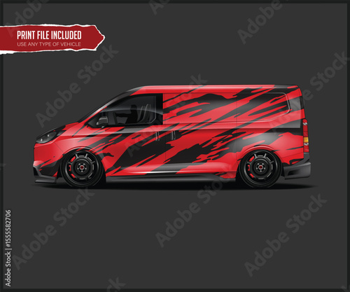 Red and Black Graphic Van Design Side view