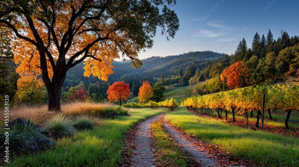 Naklejka premium Autumnal vineyard landscape