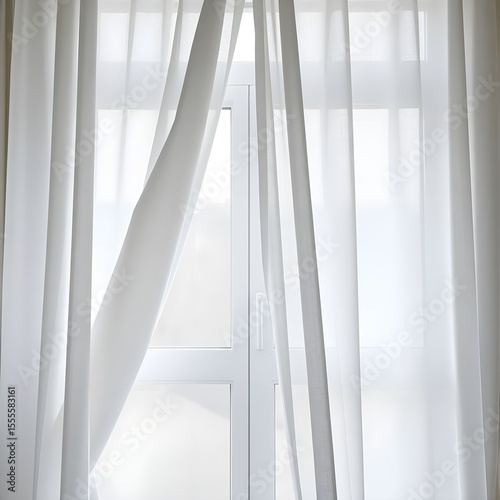 Curtains sticking to a window, refusing to move in the still air.

