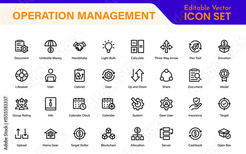 Operation management line icons. For website marketing design, logo, app, template, ui, etc. Outline icon collection.