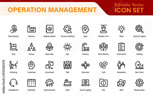 Operation management line icons. For website marketing design, logo, app, template, ui, etc. Outline icon collection.