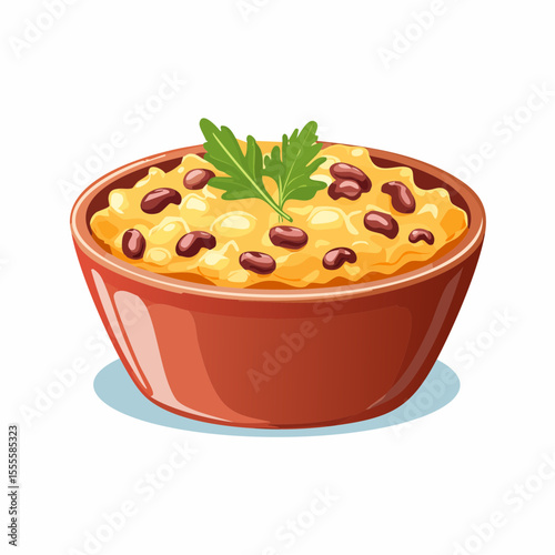 A comforting bowl of hearty bean porridge, garnished with fresh parsley. Nutritious and delicious home-cooked meal illustration on a white background.