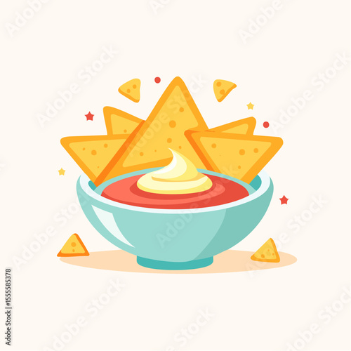 A delicious plate of traditional Mexican nachos topped with melted cheese and spicy jalapeño peppers. Vector illustration of a popular appetizer.