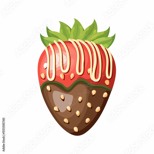 A decadent gourmet strawberry dipped in rich dark chocolate, drizzled with white chocolate, isolated vector art