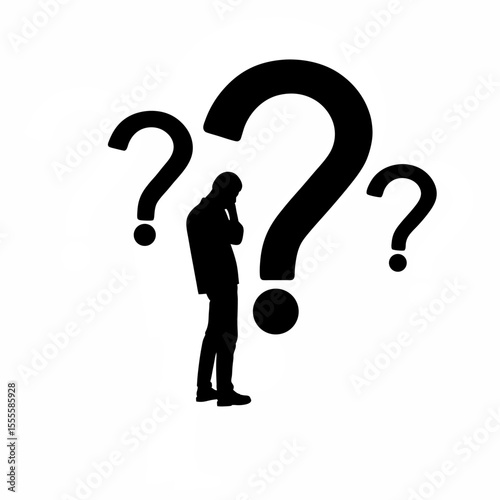 Silhouette of a student stressed while solving a problem on white background