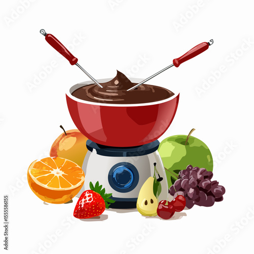 Delicious chocolate fondue pot with a fresh fruit assortment, a perfect sweet dessert for sharing