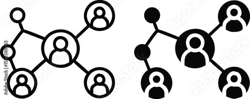 Minimalist Network Diagram with Interconnected User Icons in Black and White Line Art