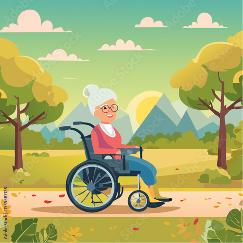 Senior woman in motorized wheelchair