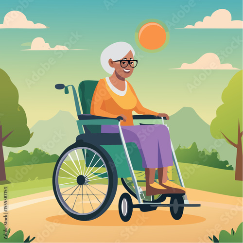 Senior woman in motorized wheelchair